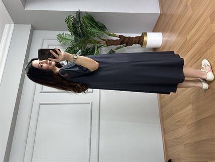 Samya Antrasit Tahta Boncuk Detaylı Lilralı Elbise 