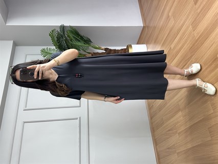 Samya Antrasit Tahta Boncuk Detaylı Lilralı Elbise 