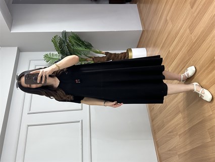 Samya Siyah Tahta Boncuk Detaylı Lilralı Elbise