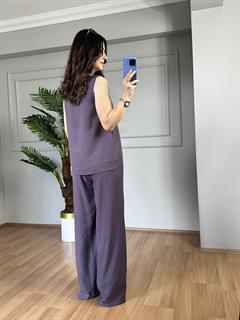 Sandia Lila Tensel Modal Kumaş Bluz Pantolon Takım