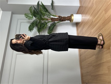 Sandra Siyah Kapitone Kemerli Yelek
