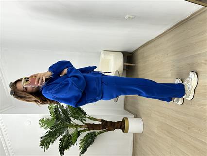 Sax Mavisi Üç İplik Şardonlu Parça Detaylı Eşofman Takımı