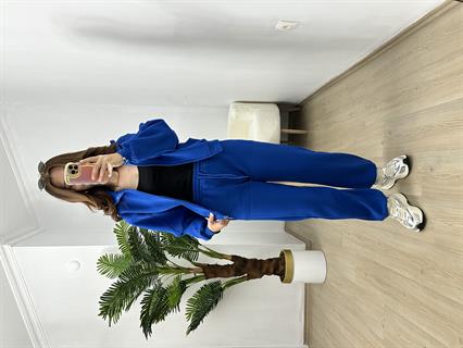 Sax Mavisi Üç İplik Şardonlu Parça Detaylı Eşofman Takımı