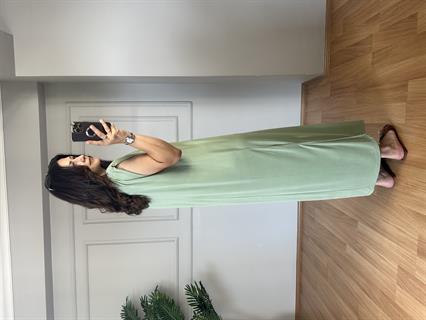 Saye Orj Marka Yeşil Yıkamalı Modal Elbise