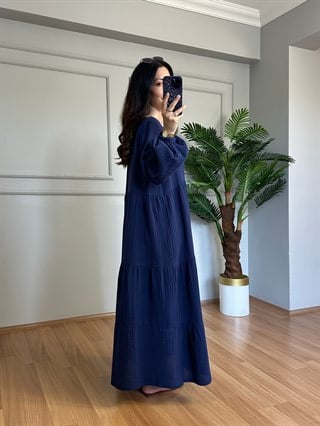 Selora Lacivert Müslin Kumaş Elbise
