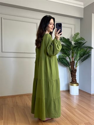 Selora Yeşil Müslin Kumaş Elbise