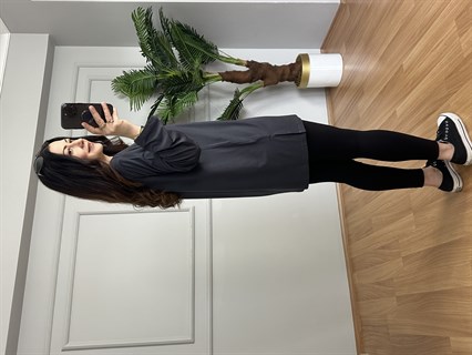 Sera Antrasit Likralı V Yaka Basic Bluz