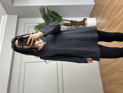 Sera Antrasit Likralı V Yaka Basic Bluz