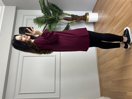 Sera Bordo Likralı V Yaka Basic Bluz 