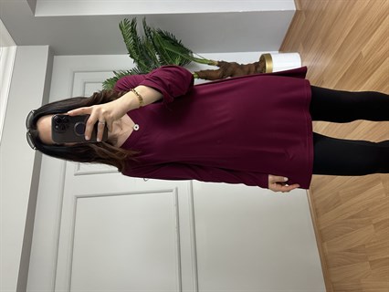 Sera Bordo Likralı V Yaka Basic Bluz 