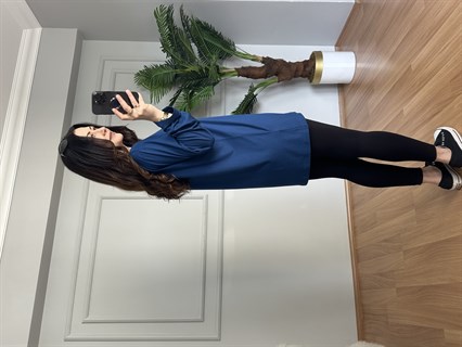 Sera İndigo Likralı V Yaka Basic Bluz 