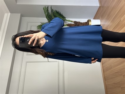 Sera İndigo Likralı V Yaka Basic Bluz 