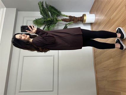 Sera Kahve Likralı V Yaka Basic Bluz