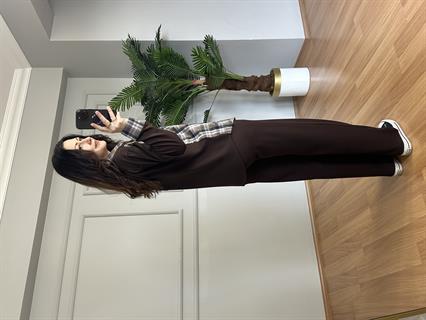 Sery Kahve Ekose Modal Gömlekli Takım