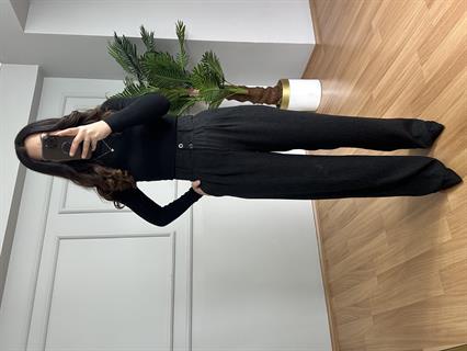 Sidya Antrasit Beli Lastikli Pamuk Keten Palazzo Pantolon