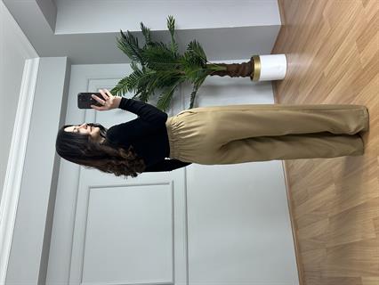 Sidya Vizon Beli Lastikli Pamuk Keten Palazzo Pantolon