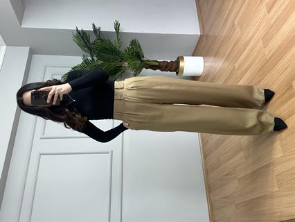 Sidya Vizon Beli Lastikli Pamuk Keten Palazzo Pantolon