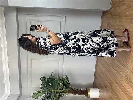 Silva Siyah-Beyaz V Yaka Pamuk Viskon Elbise