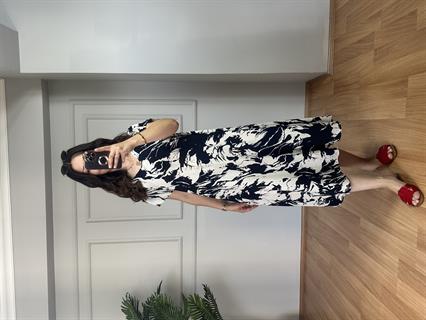 Silva Siyah-Beyaz V Yaka Pamuk Viskon Elbise