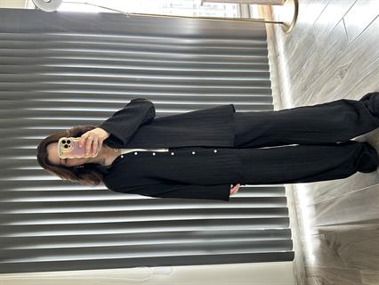 Siyah Gofre Kumaş Gömlek Pantolon Takım