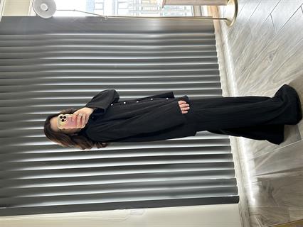 Siyah Gofre Kumaş Gömlek Pantolon Takım