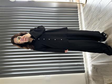 Siyah Gofre Kumaş Gömlek Pantolon Takım