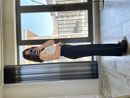 Siyah Keten Önden Dikişli Bol Pantolon