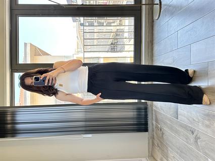 Siyah Keten Önden Dikişli Bol Pantolon