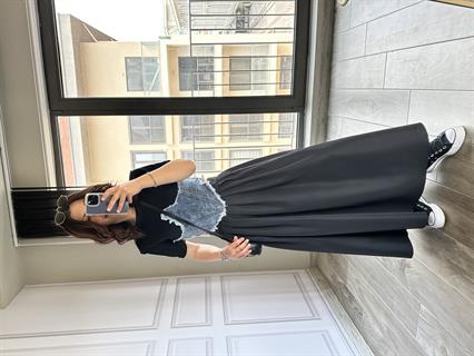 Siyah Maxi Boy Paraşüt Etek