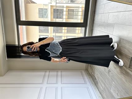 Siyah Maxi Boy Paraşüt Etek