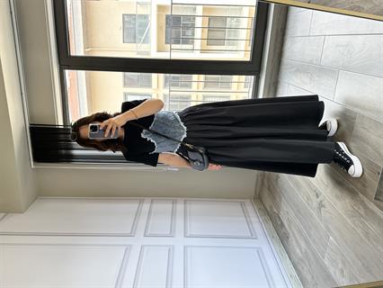 Siyah Maxi Boy Paraşüt Etek