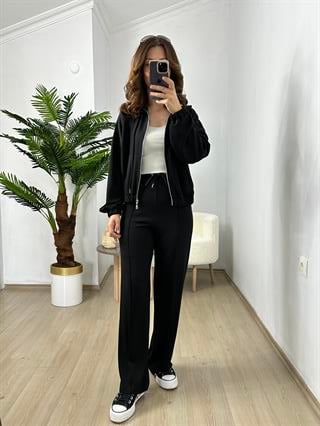 Siyah Modal Çelik Fermuarlı Eşofman Takımı