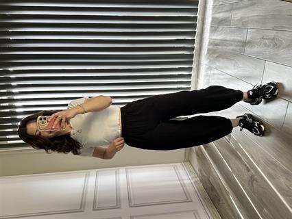 Siyah Pamuk Keten Şalvar Pantolon