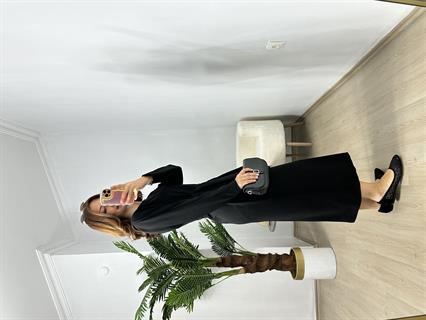 Siyah Penye Modal Bel Bağlamalı Elbise