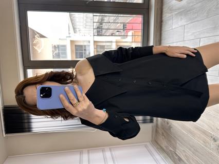 Siyah Tasarım Büyük Yaka Poplin Gömlek