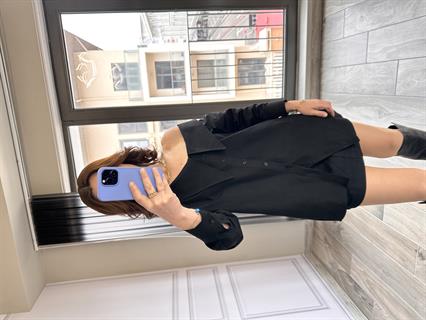 Siyah Tasarım Büyük Yaka Poplin Gömlek