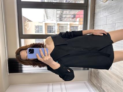 Siyah Tasarım Büyük Yaka Poplin Gömlek