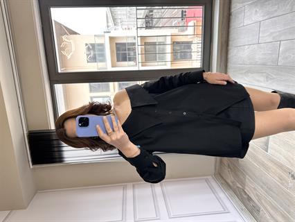 Siyah Tasarım Büyük Yaka Poplin Gömlek