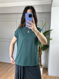 Sofya Yeşil Orj Marka Kolları Pilise Detaylı Tshirt 