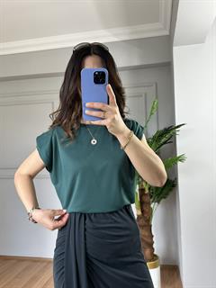 Sofya Yeşil Orj Marka Kolları Pilise Detaylı Tshirt 