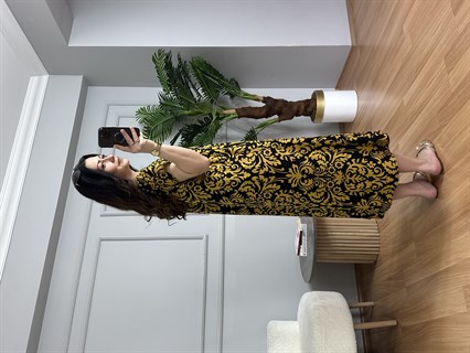 Stella Hardal Desenli V Yaka Viskon Elbise