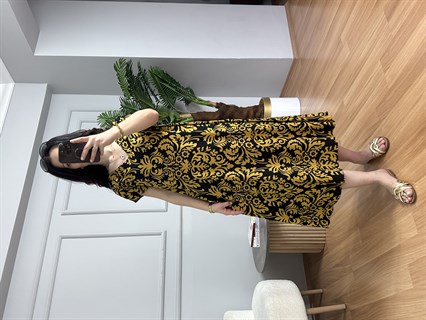 Stella Hardal Desenli V Yaka Viskon Elbise