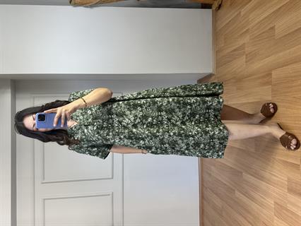 Sümbül Yeşil Dik Yaka Pamuk Viskon Elbise