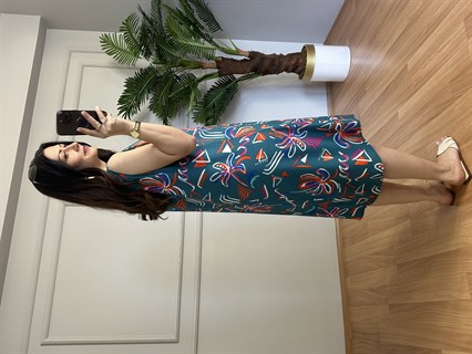 Suna Petrol Yeşili Kolsuz Viskon Elbise