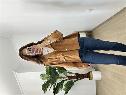 Tarçın Süet Gold Çıtçıtlı Trençkot