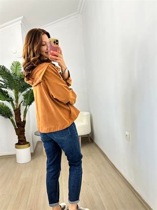 Tarçın Süet Gold Çıtçıtlı Trençkot