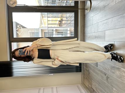 Taş Gofre Kimono Şalvar Takım