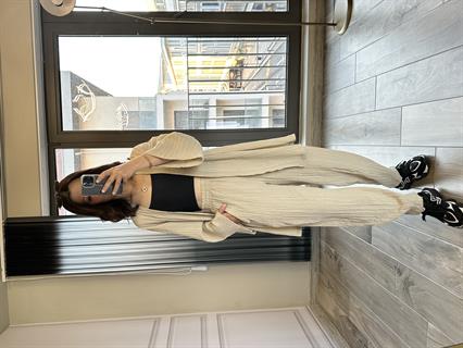Taş Gofre Kimono Şalvar Takım