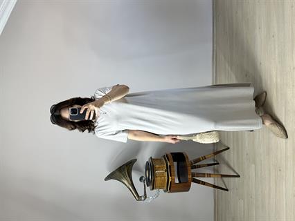 Taş Rengi Penye Modal Kumaş Yandan Yırtmaçlı Uzun Elbise