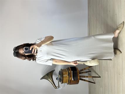 Taş Rengi Penye Modal Kumaş Yandan Yırtmaçlı Uzun Elbise